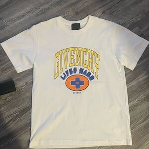 Givenchy White Tee with Yellow and Blue Graphic